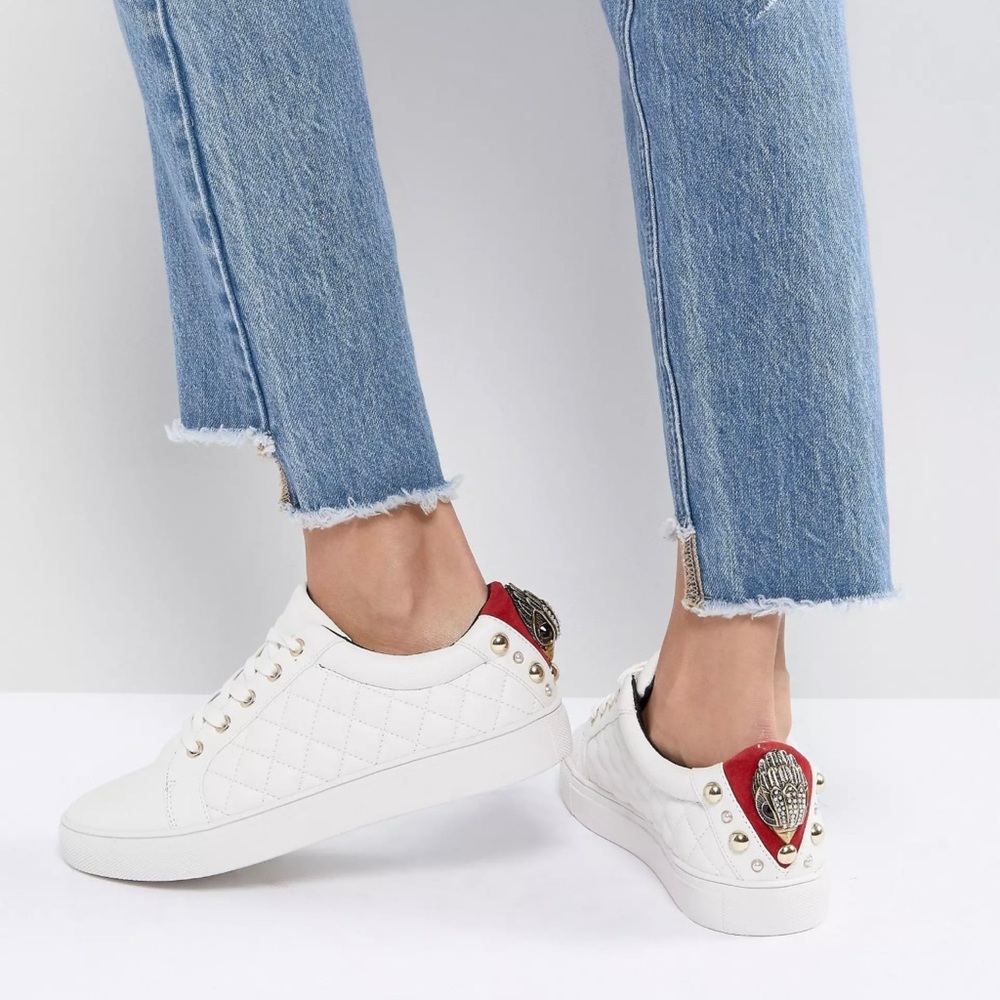 Kurt Geiger London Ludo white quilted trainers with eagle trim